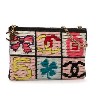 Pre-Loved Chanel Wool Needlepoint Precious Symbols Pochette